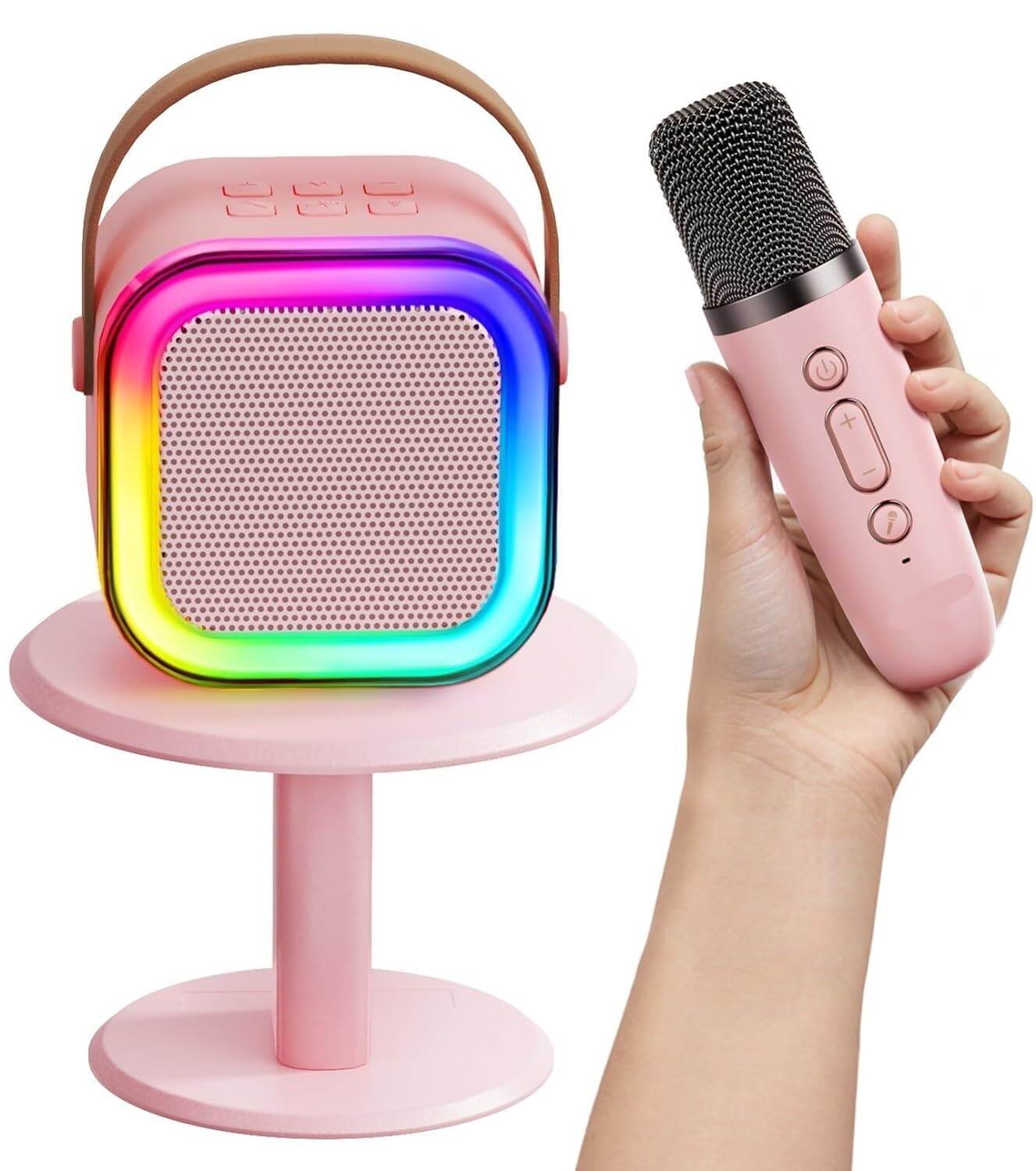K12 Speaker Machine Bluetooth-Compatible Wireless Karaoke Mic Speaker Multi-Compatibility Modes, RGB Lights | Party POP Bluetooth Speaker with Mic